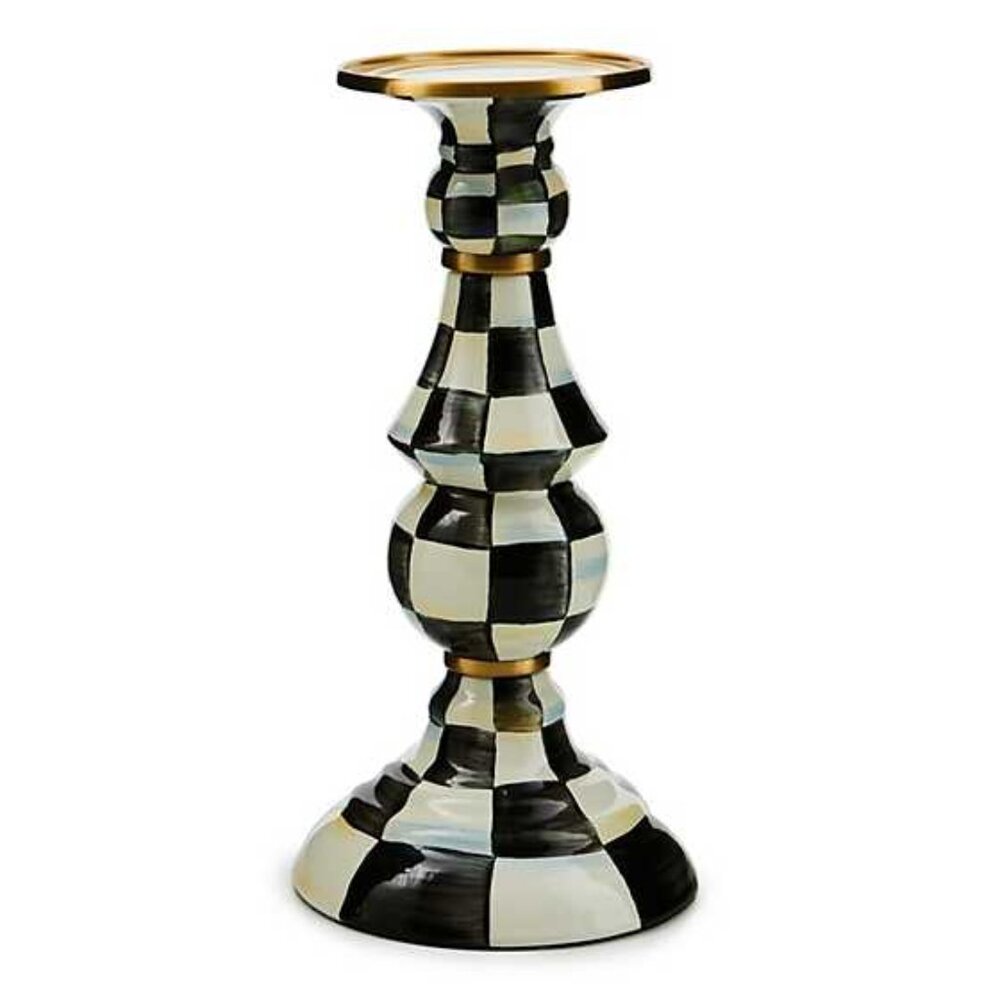 MACKENZIE-CHILDS Courtly Check Large Pillar Candlestick 11"